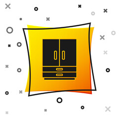 Black Wardrobe icon isolated on white background. Yellow square button. Vector