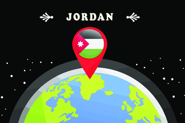 Jordan Flag in the location mark on the globe