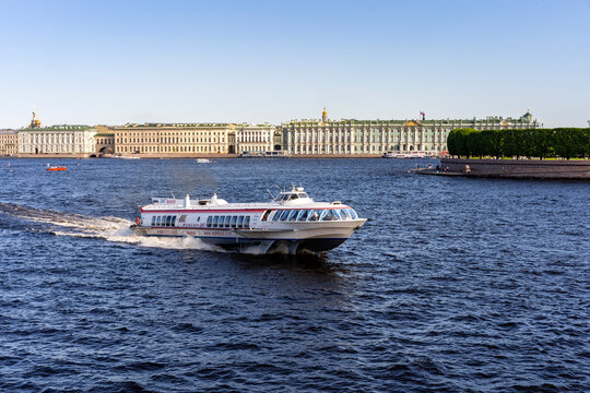 High-speed water transport Meteor. It runs from St. Petersburg to Kronstadt. Russia Saint Petersburg pm 18.45