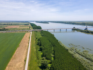 Aerial view of Vidin - Calafat bridge between Romania and Bulgaria