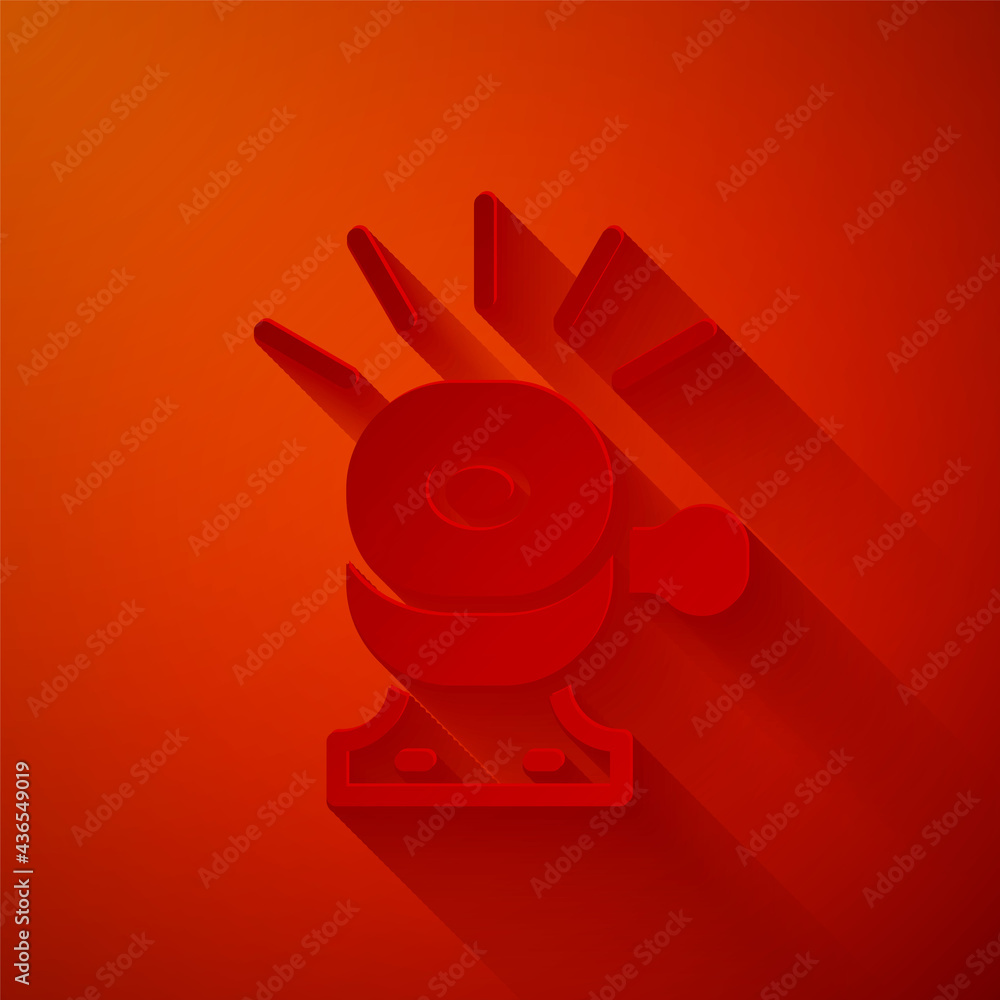 Sticker paper cut bicycle bell icon isolated on red background. paper art style. vector