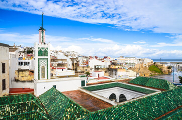Beautiful panorama of old medina in city Tangier, Morocco