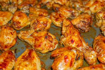Oven fried chicken wings, BBQ grilled spicy chicken wings