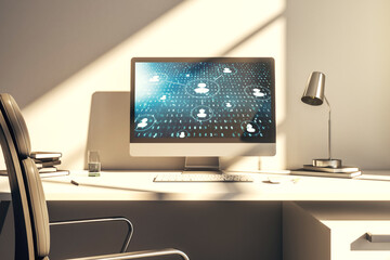 Social network concept on modern laptop screen. 3D Rendering