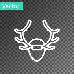 White line Deer antlers on shield icon isolated on transparent background. Hunting trophy on wall. Vector