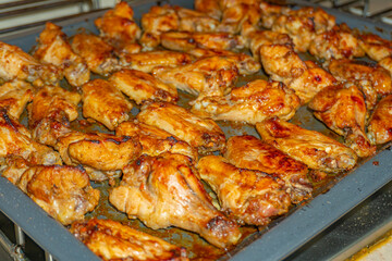 Oven fried chicken wings, BBQ grilled spicy chicken wings