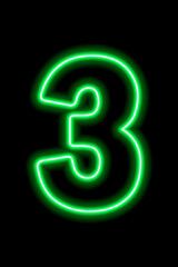 Neon green number 3 on black background. Serial number, price, place