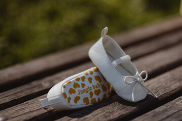 baby shoes on a table