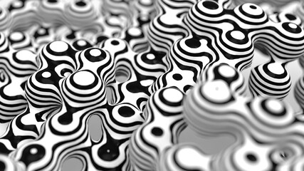 volumetric metamorphosis in black and white stripes