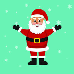 Vector illustration. Santa Claus . On a blue background with snowflakes . Postcard for the new year . Merry Christmas and Happy New Year greetings 