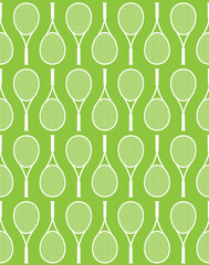 Vector seamless pattern of flat tennis racket silhouette isolated on green background