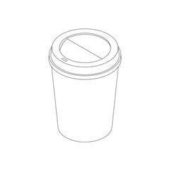 Outline isometry editable vector icon of hot coffee paper cup with hole from cafe