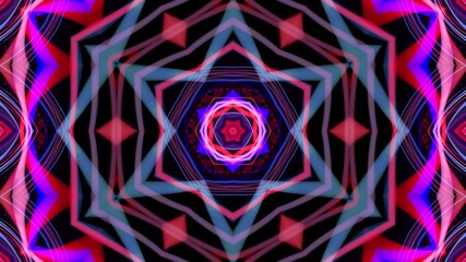 3d render. Abstract bg with pattern of glow blue purple lines. Pattern like flower, star or mandala of glow curved lines. Kaleidoscopic simmetrical structure. Abstract laser show with lines