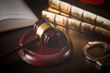 Judge gavel in court. Legal and justice concept