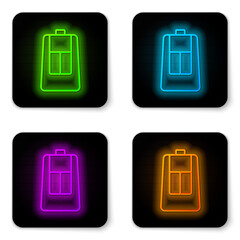 Glowing neon line Car key with remote icon isolated on white background. Car key and alarm system. Black square button. Vector