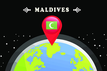 maldives Flag in the location mark on the globe