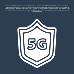Blue line Protective shield 5G wireless internet wifi icon isolated on blue background. Global network high speed connection data rate technology. Vector