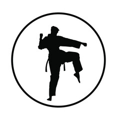 Karate man fighter in kimono vector silhouette. Japan traditional martial art. Boy self defense presentation. In healthy body healthy mind. Protect yourself against aggressor. Sport discipline.