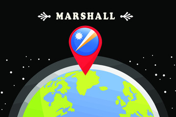 Marshall Islands Flag in the location mark on the globe