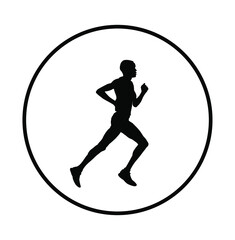 Fototapeta na wymiar African Marathon racer running vector silhouette. Exercise people. Healthy lifestyle man. Sport race. Urban runner active on street. Healthcare jogging after stressful work day. Health man run.
