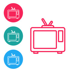 Red line Retro tv icon isolated on white background. Television sign. Set icons in circle buttons. Vector