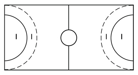 Diagram of handball court vector illustration isolated on white background. Handball field scheme symbol. Sport terrain draft. - obrazy, fototapety, plakaty