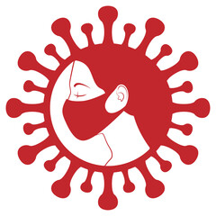 Vector Logo female profile the medical mask in the round silhouette of virus