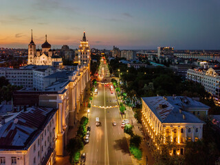 Obraz premium Night summer Voronezh cityscape. Revolution Prospect - central street of Voronezh