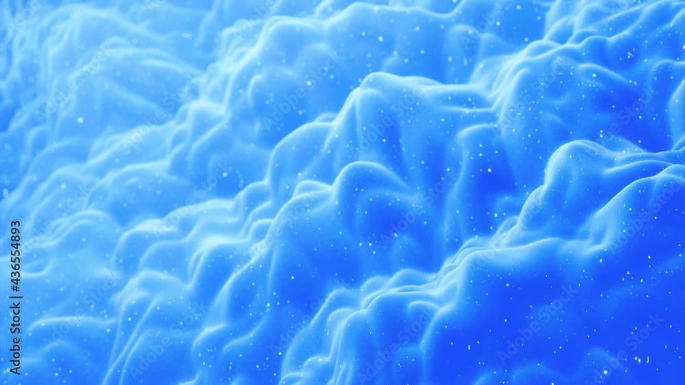 Poster beautiful abstract 3d surface with glitter sparkles, abstract 3d waves on surface. blue gradient, so