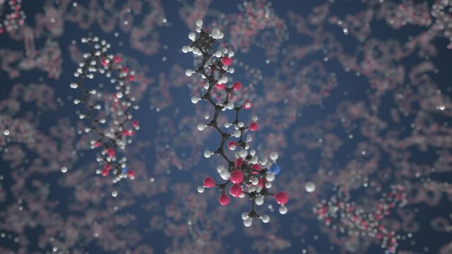 Molecule of Nystatin. Molecular model, looping seamless 3d animation