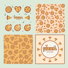 set of banners and patterns with pizzas