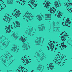 Black line Home stereo with two speakers icon isolated seamless pattern on green background. Music system. Vector