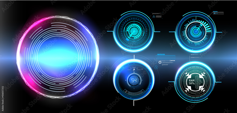 Poster hud, gui futuristic portal, hologram. abstract digital user interface technology. a set of futuristi