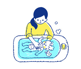 赤ちゃんをお風呂に入れるママ