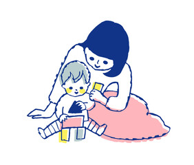 積木で遊んでいる赤ちゃんとママ