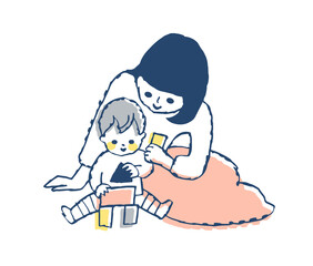 積木で遊んでいる赤ちゃんとママ