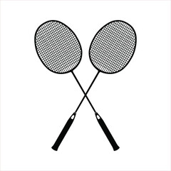 Vector flat black badminton rackets isolated on white background. Birdie line art vector icon for sports apps and websites
