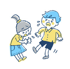 くしゃみをする子供2人