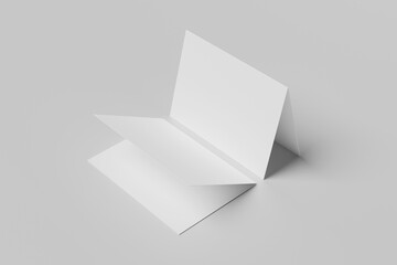 Realistic blank square two-leaf brochures paper card isolated on background. Space for text.