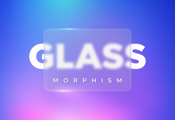 "Glass morphism" illustration. Translucent card on a bright background. Frosted transparent glass and white letters. Place for your text.
