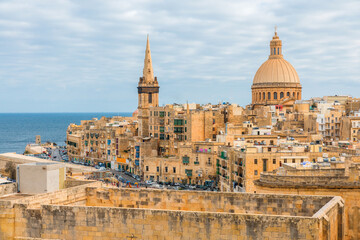 Fototapeta na wymiar View of Valletta city capital of Malta. Old town skyline