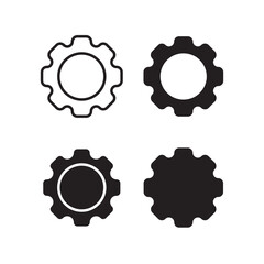 Settings button icon, black and white settings icon, vector settings button