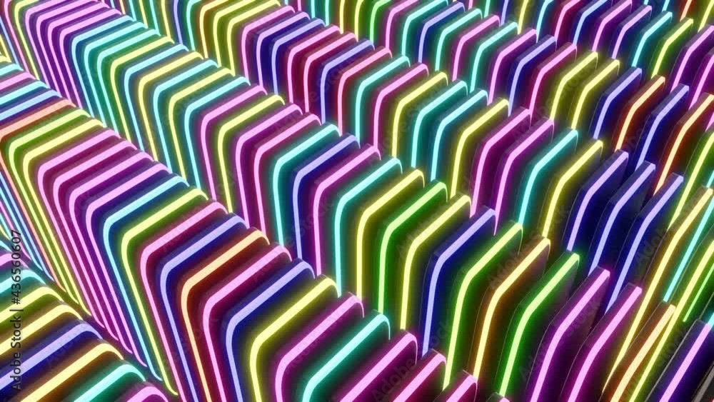 Poster 4k abstract looped dark background with black blocks like plates, keys or sticks in a rows on plane 