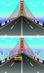 Bridge road over the water, with the city skyline in the background, vector illustrations