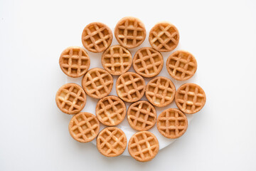 soft waffles on a white background, pastries for tea, pastries