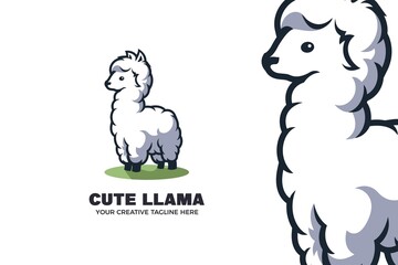Cute Little Llama Alpaca Cartoon Mascot Logo Template © MightyFire