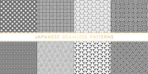 Set of abstract geometric japanese seamless pattern black and white.