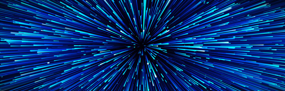 Abstract circular speed background. Centric motion of star trails. Starburst dynamic lines or rays. 3D rendering.