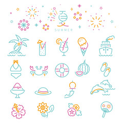 線画　3色アイコン 夏　ミント