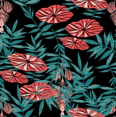 Wandcirkels aluminium tropical pattern with bamboo leaves and oriental elements, perfect for decoration and textiles © D&R studio